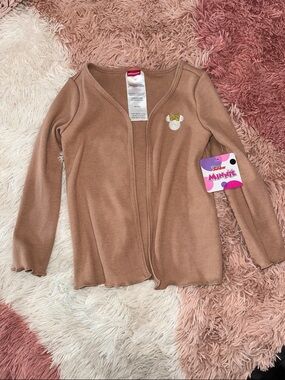 Disney Minnie Girls Beige Ribbed Cardigan with Pineapple Detail